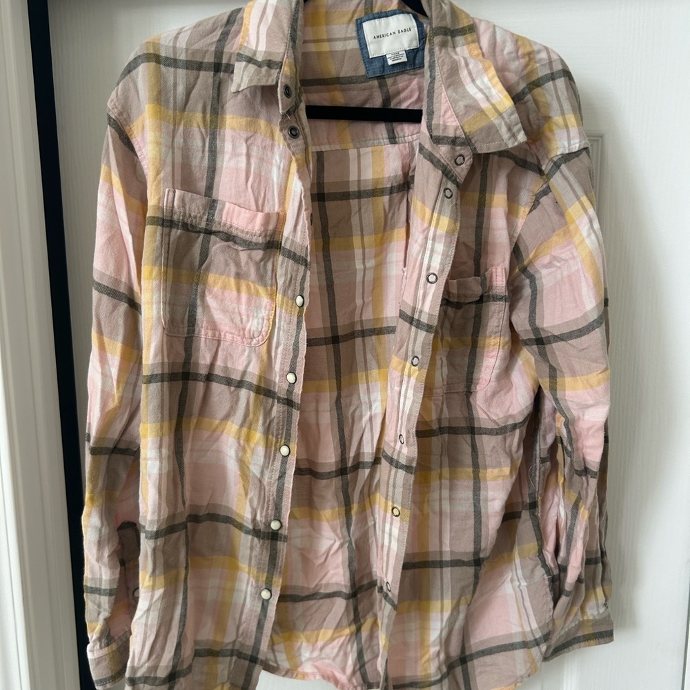 American Eagle Pink Yellow Flannel Small